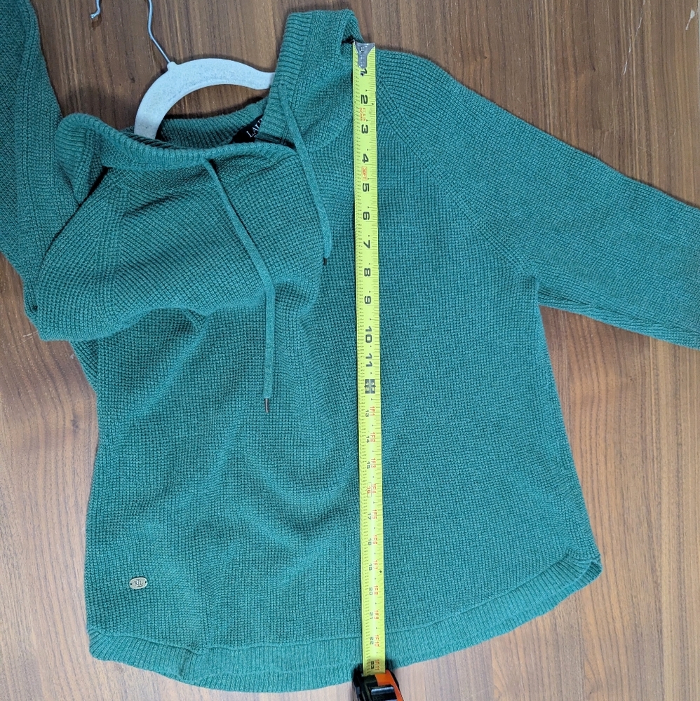 Lauren Ralph Lauren Knit Pullover Sweater Hoodie Drawstring Green XL - Picture 10 of 10